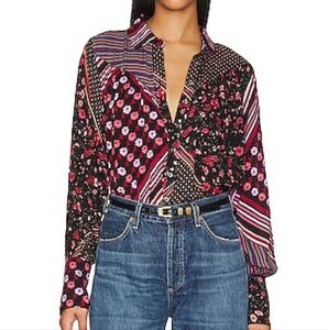Free People Floral Patchwork Button-Up Blouse